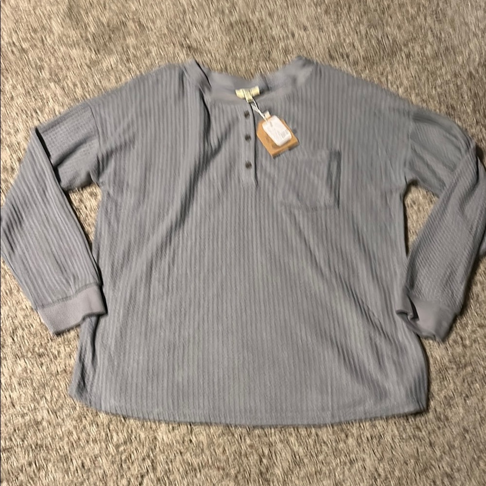 Gray Long Sleeve Henley Shirt